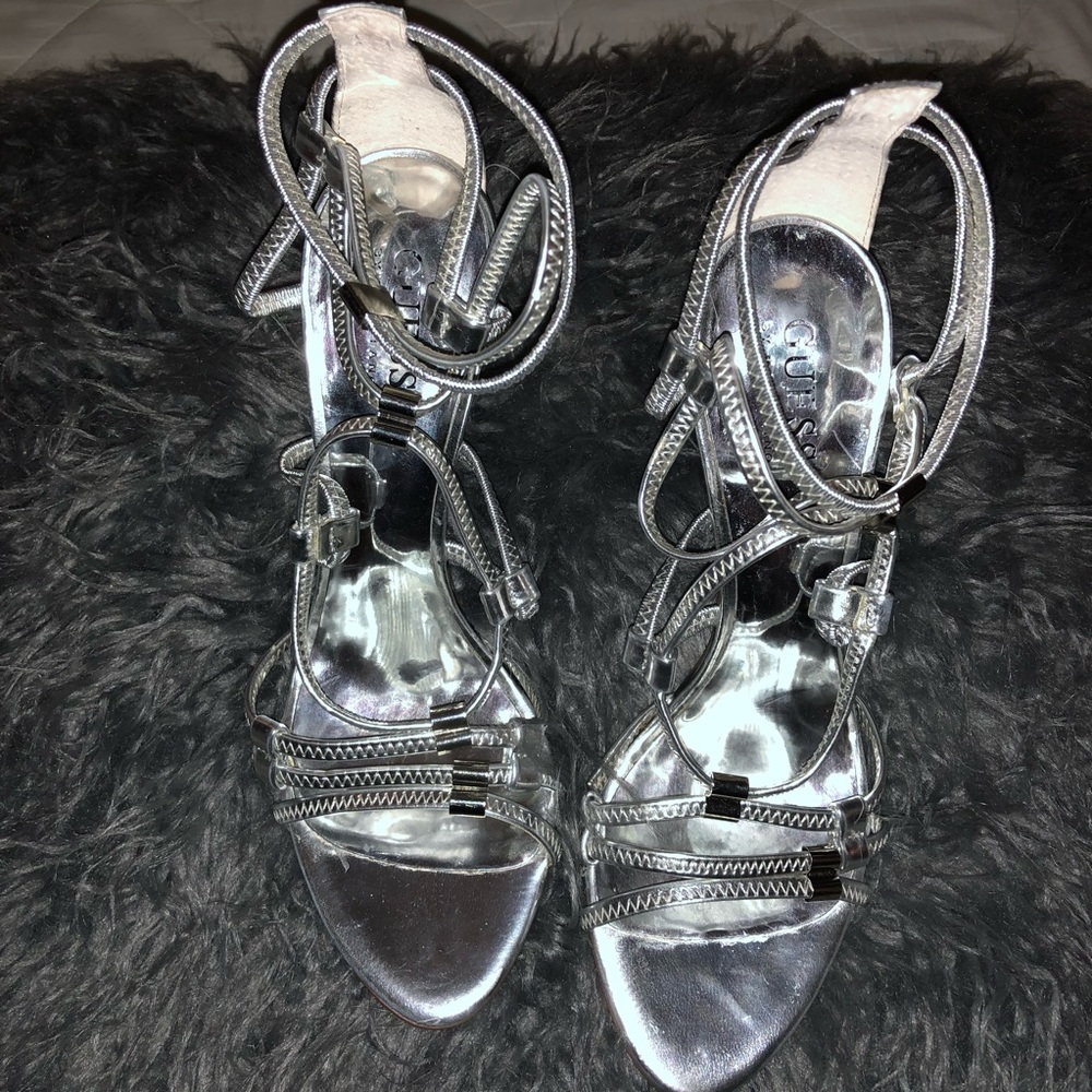 Guess silver sandals, with 4” heel